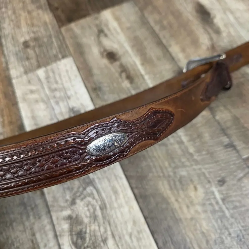 Vintage 90s Justin Tooled Leather Western Belt Brown Size 40 Cowboy Redeo
